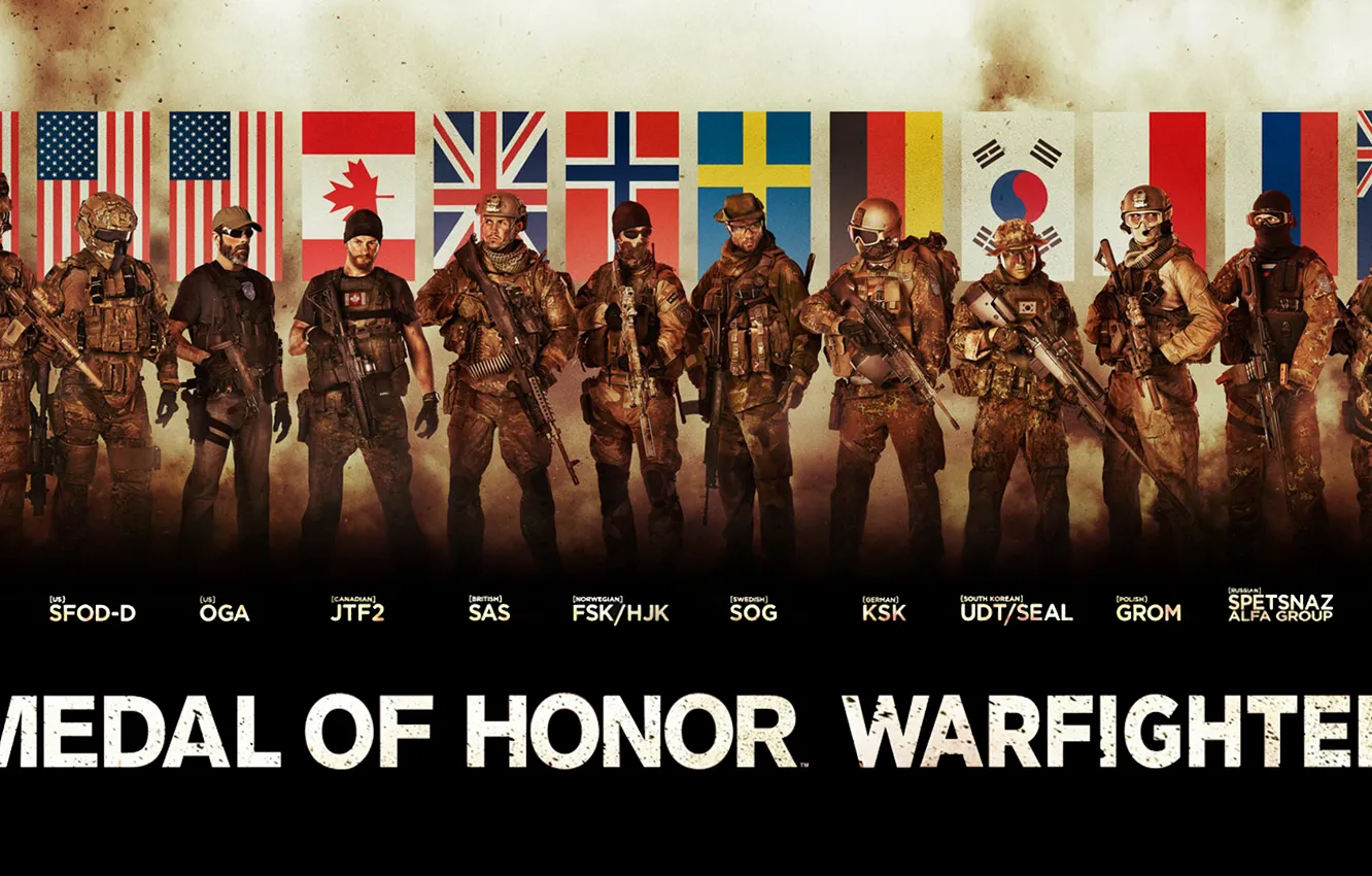 Photo wallpaper flag, soldiers, MEDAL OF HONOR WARFIGHTER