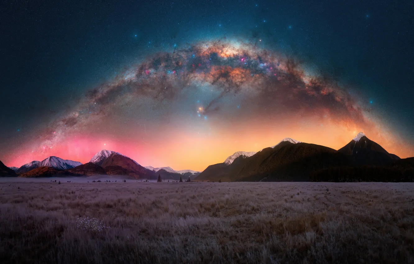 Photo wallpaper dreams, mountains, the universe, beauty, horizon, The milky way, space, Horizon