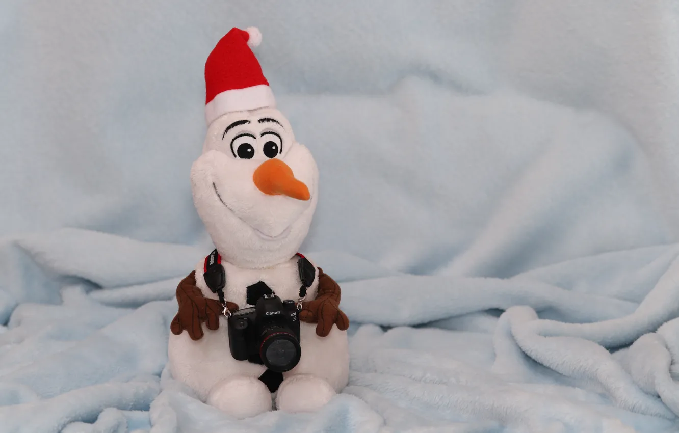 Photo wallpaper winter, smile, holiday, toy, Christmas, the camera, New year, blanket