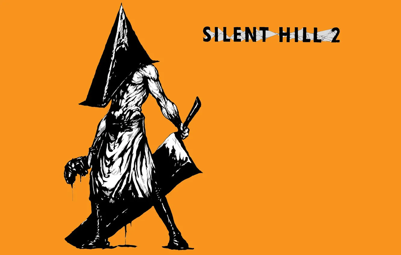 Photo wallpaper monster, black and white, yellow background, cleaver, Pyramidology, Silent Hill 2, Pyramid Head, Silent Hill