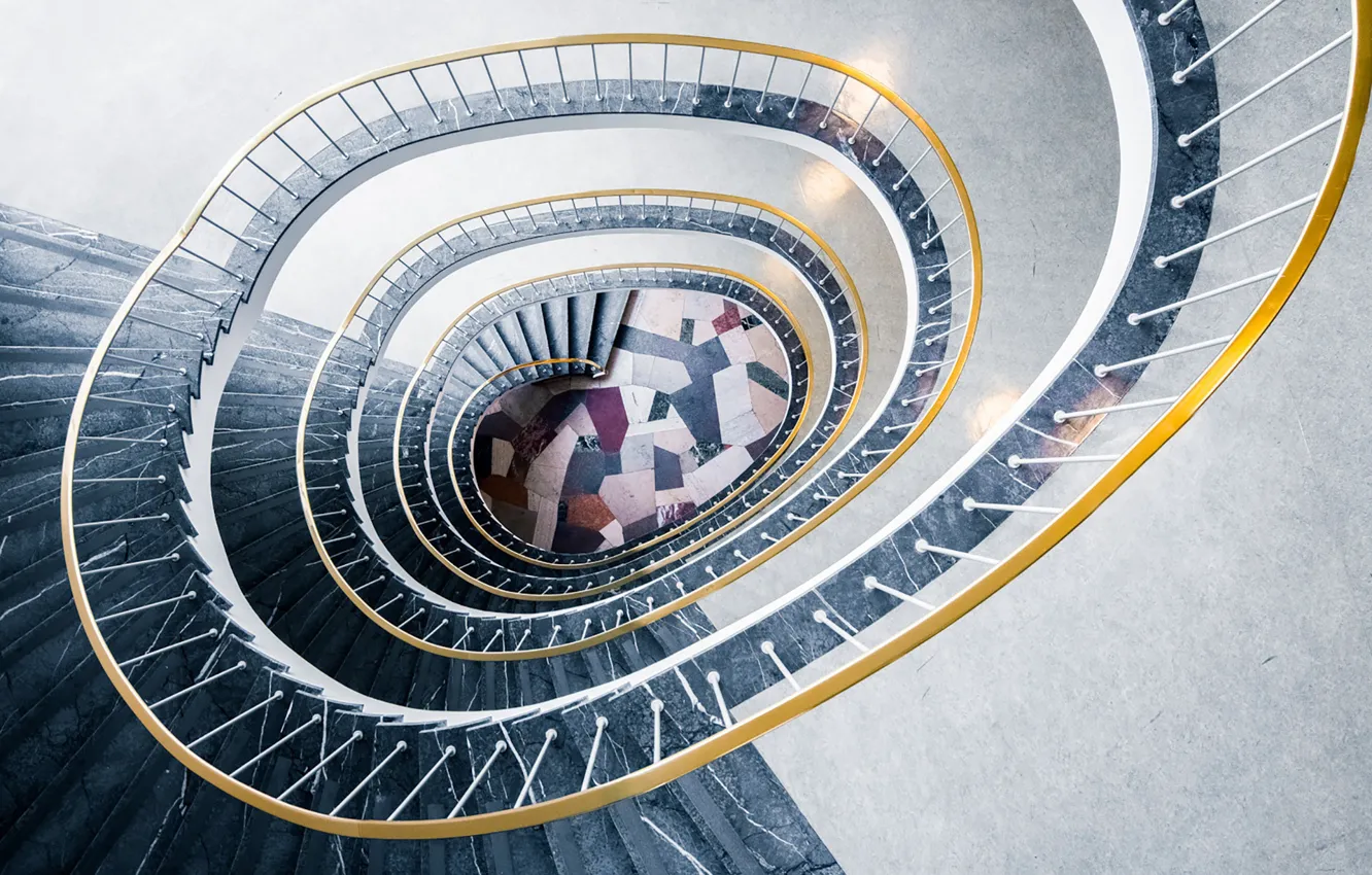 Photo wallpaper spiral, staircase, stair, handrail