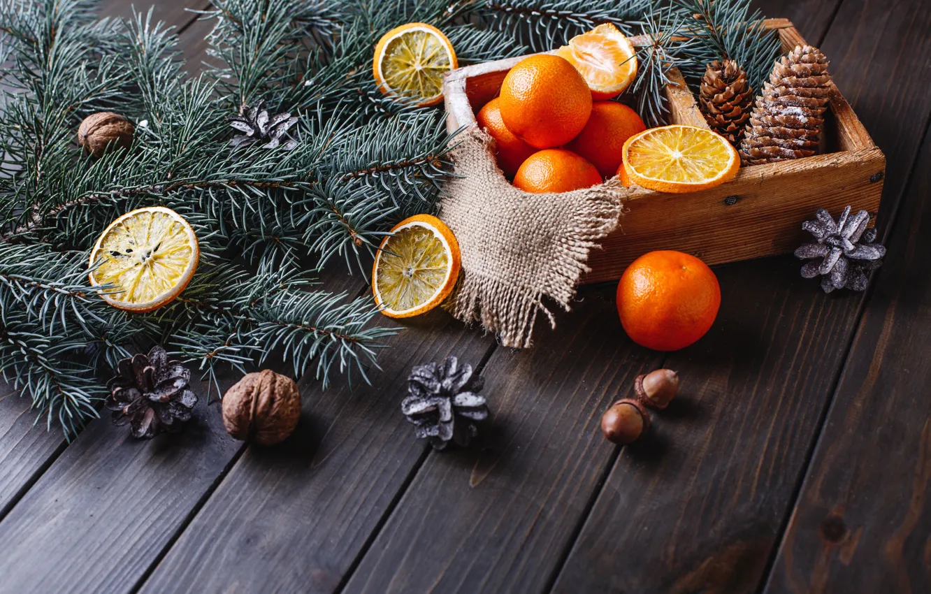 Photo wallpaper decoration, new year, orange, Christmas, Christmas, wood, fruit, orange