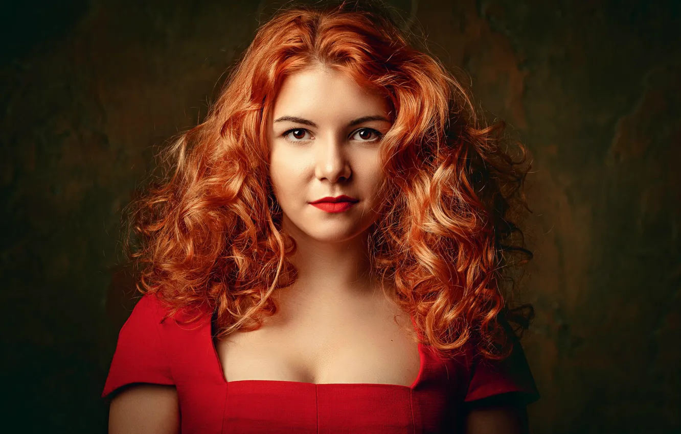 Photo wallpaper makeup, lipstick, Anya, curls, redhead, Anna Krasnik