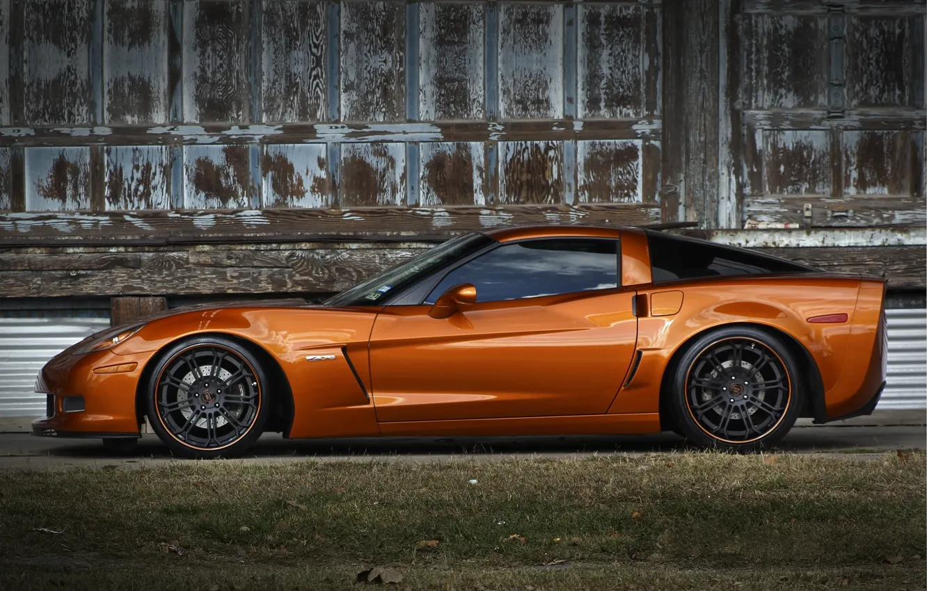 Photo wallpaper orange, black, profile, wheels, corvette, Chevrolet, drives, black
