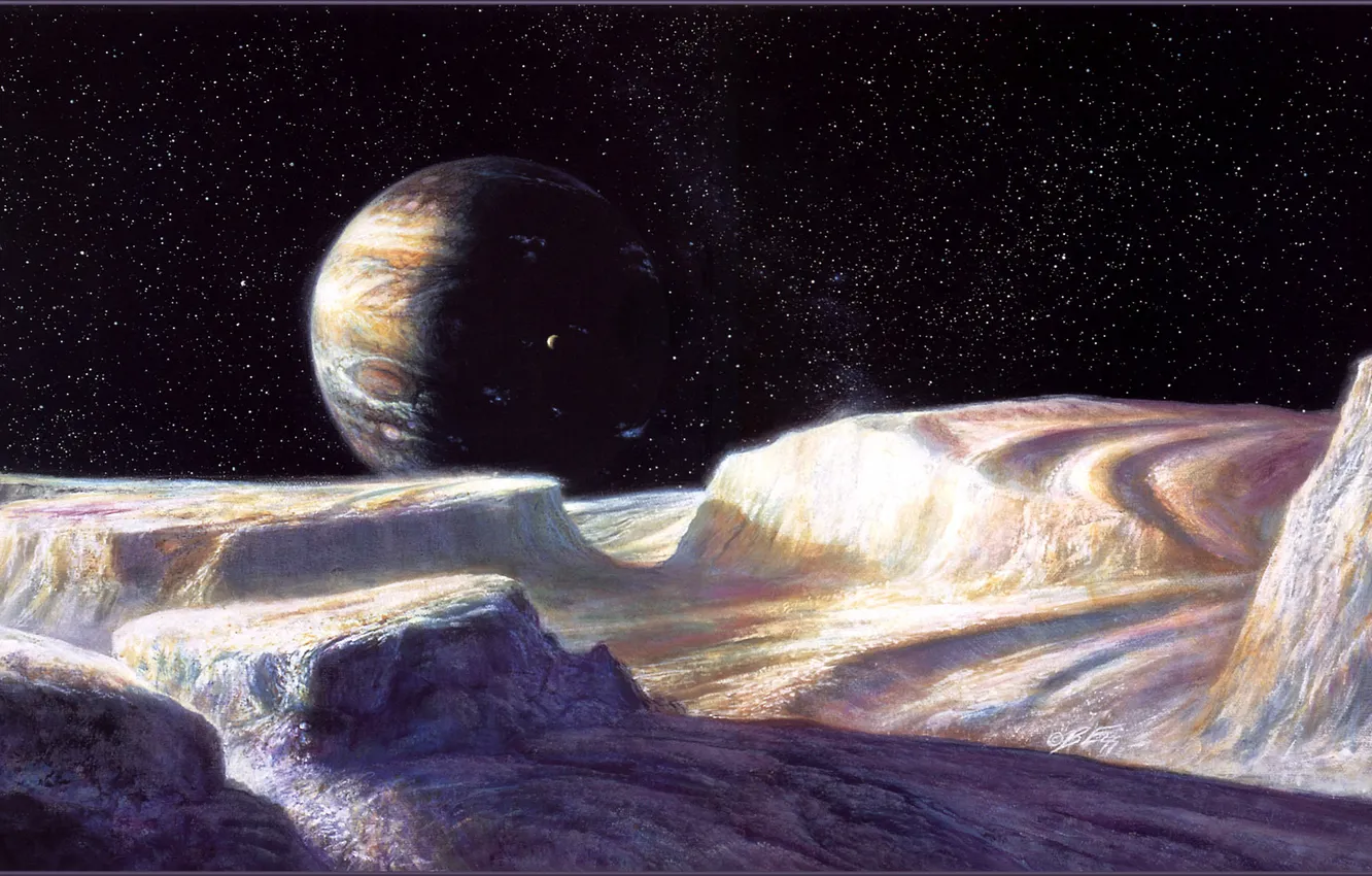 Photo wallpaper space, planet, satellite, Bob Eggleton
