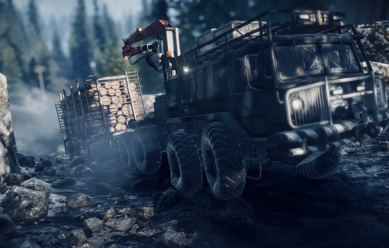 Photo wallpaper HDR, game, trees, wood, water, winter, rocks, sunlight