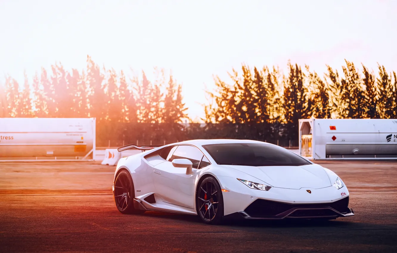Photo wallpaper Lamborghini, light, white, Huracan