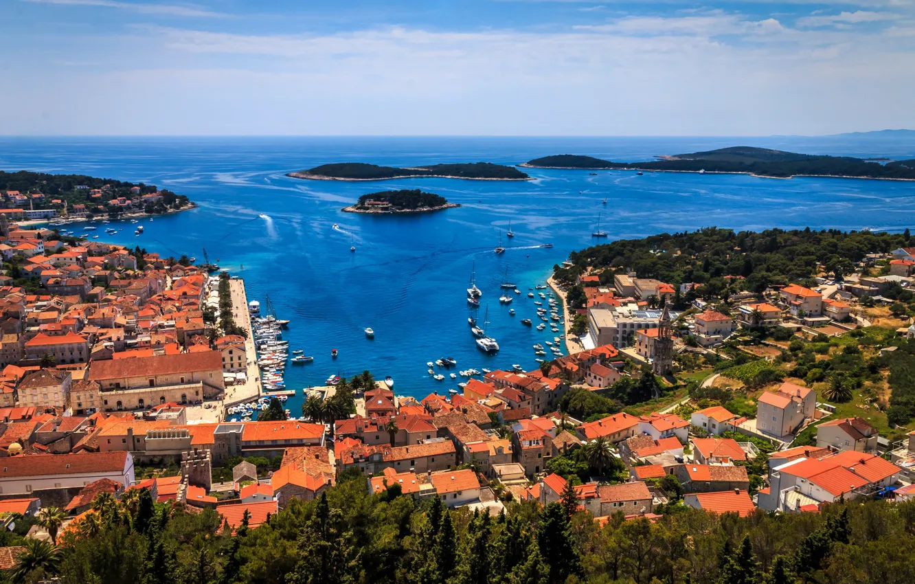 Photo wallpaper roof, sea, home, panorama, Croatia, Hvar