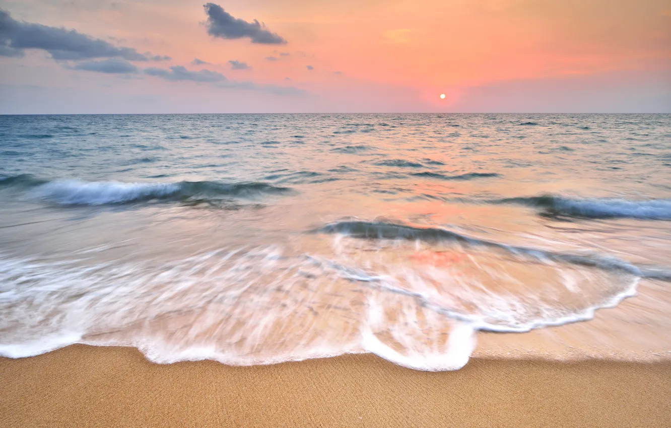 Photo wallpaper sand, sea, wave, beach, summer, the sky, sunset, shore