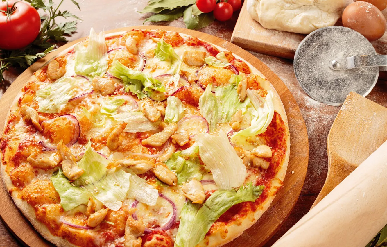 Photo wallpaper cheese, pizza, cabbage, the dough