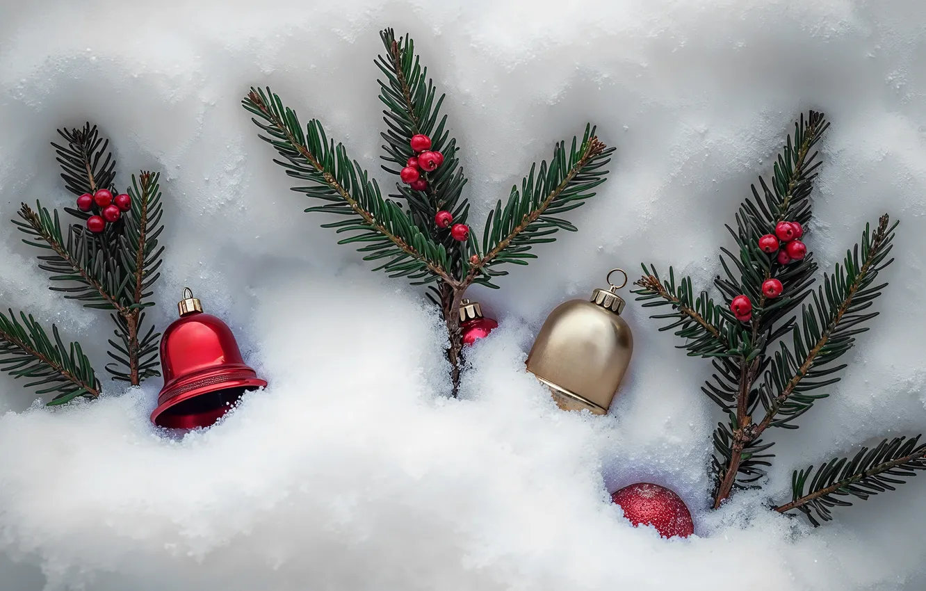 Photo wallpaper winter, snow, decoration, new year, Christmas, Christmas, winter, snow
