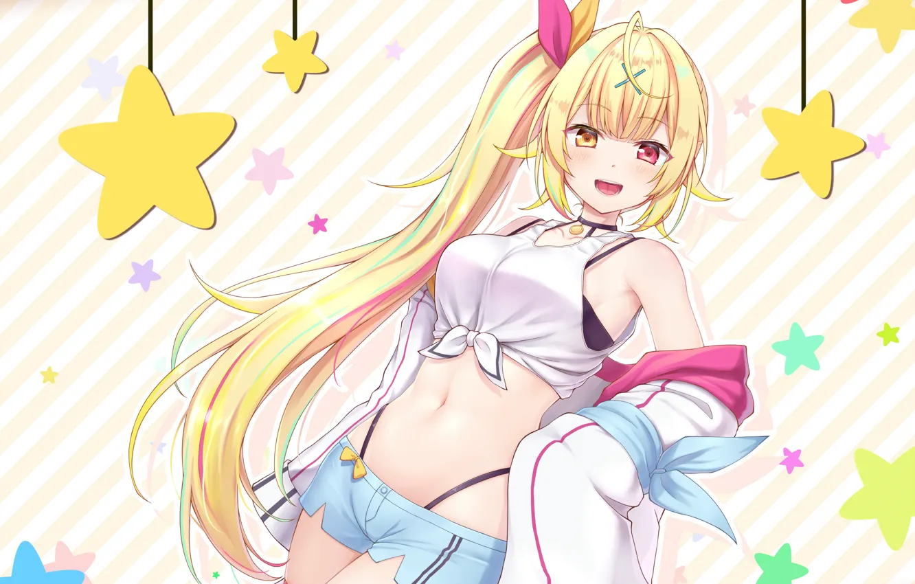 Photo wallpaper girl, sexy, shorts, long hair, anime, beautiful, pretty, attractive