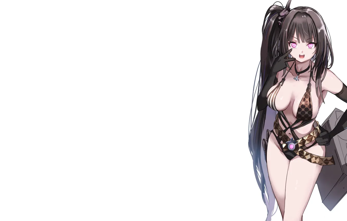 Photo wallpaper girl, sexy, cleavage, bodysuit, long hair, boobs, anime, beautiful