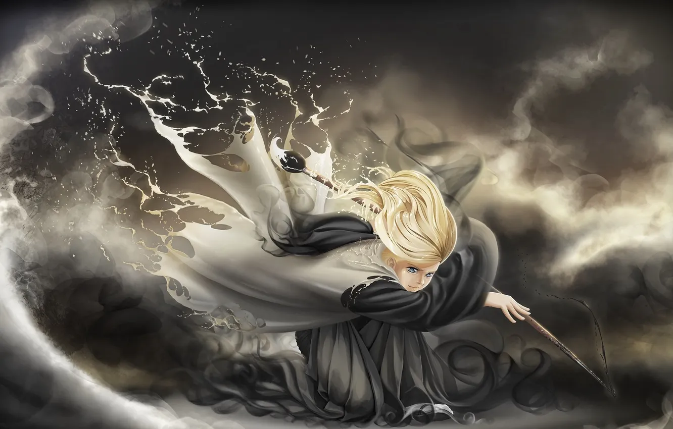 Photo wallpaper look, girl, magic, paint, anime, art, brush