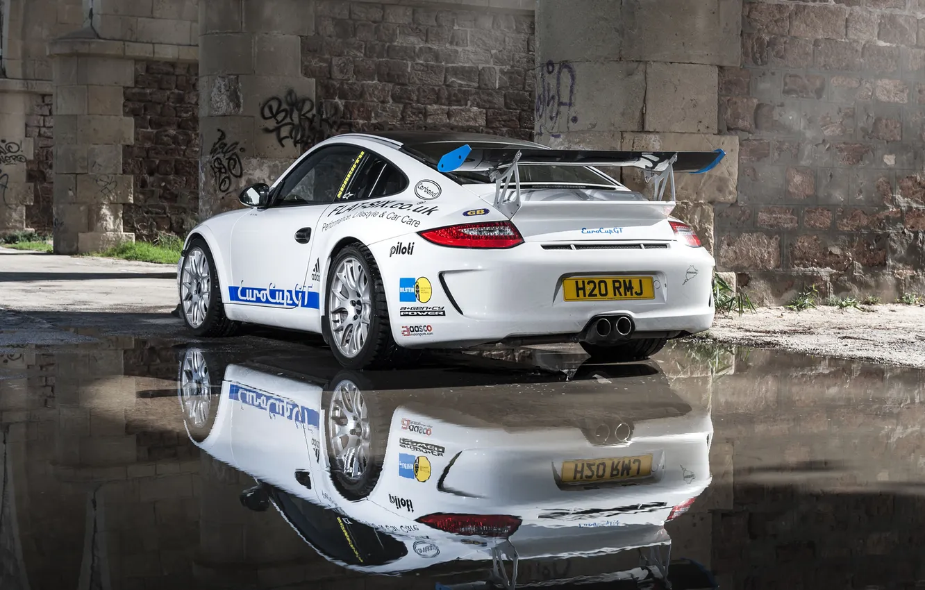 Photo wallpaper white, reflection, 997, Porsche, white, sports car, Porsche, Carrera S