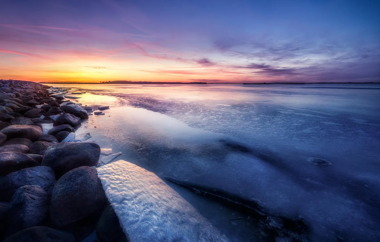 Photo wallpaper ice, winter, landscape, dawn