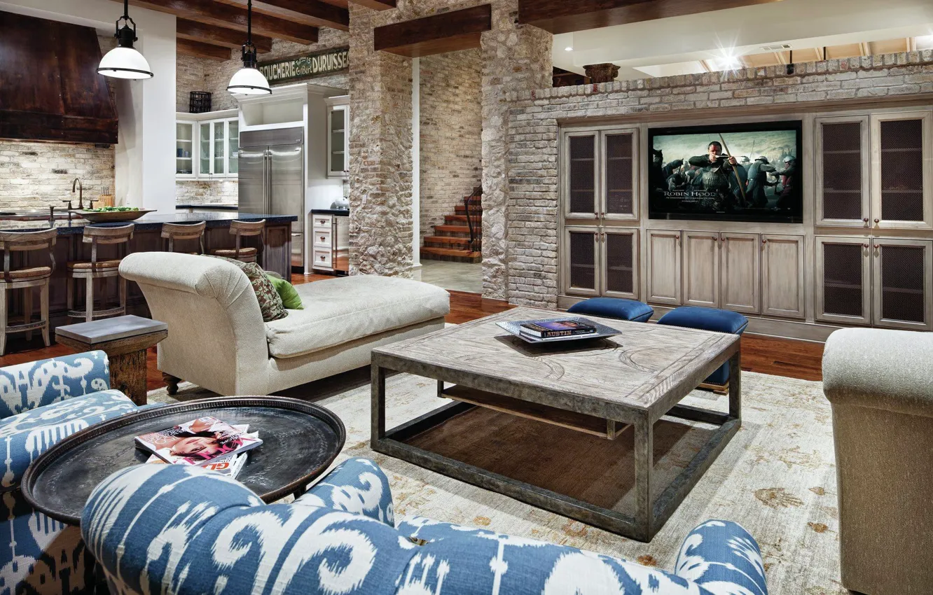 Photo wallpaper home, interior, chair, TV, kitchen, table, living room, interior