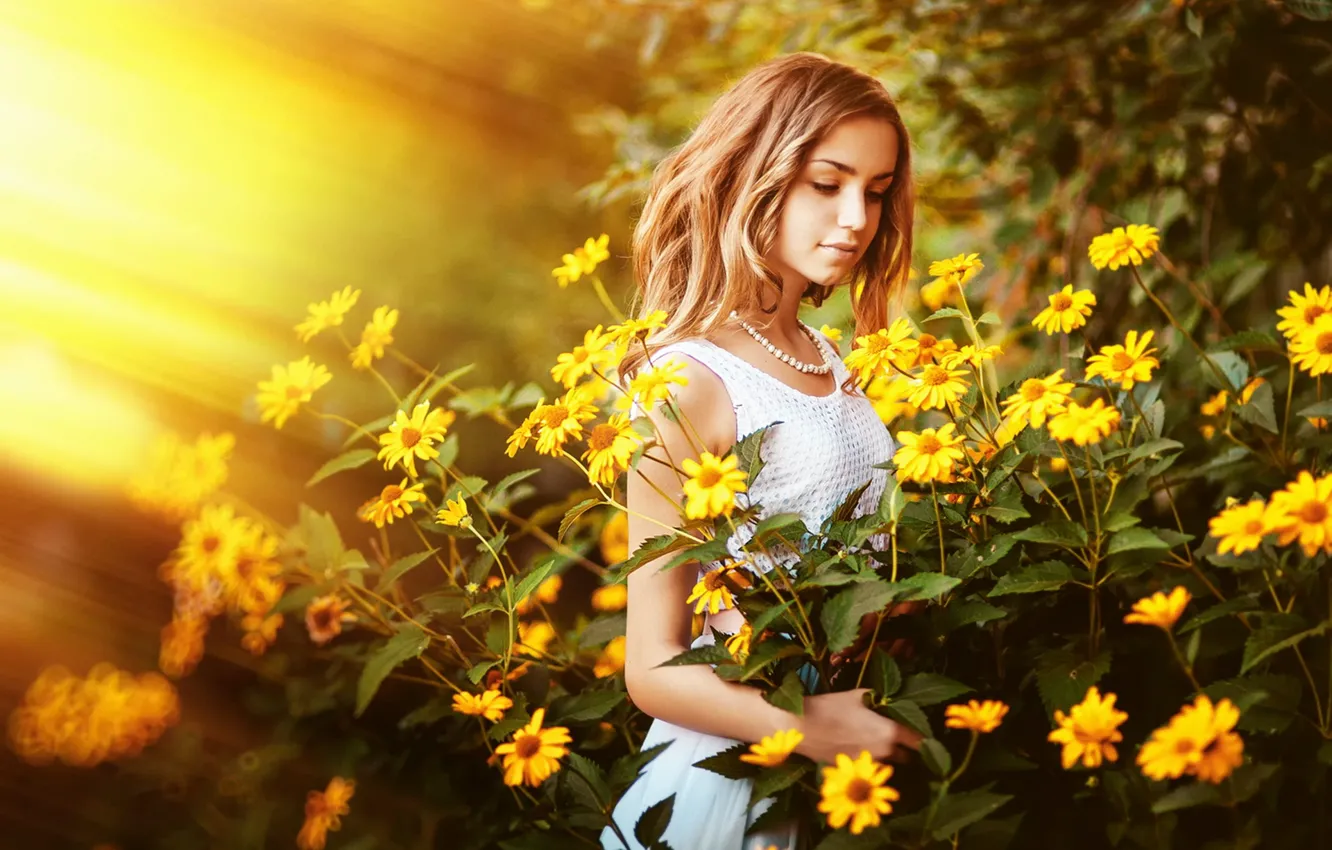 Photo wallpaper summer, the sun, flowers, girl