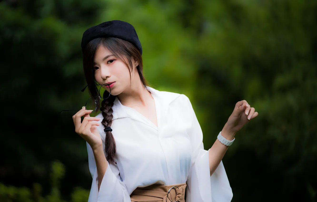 Photo wallpaper girl, pose, Asian, cutie, bokeh