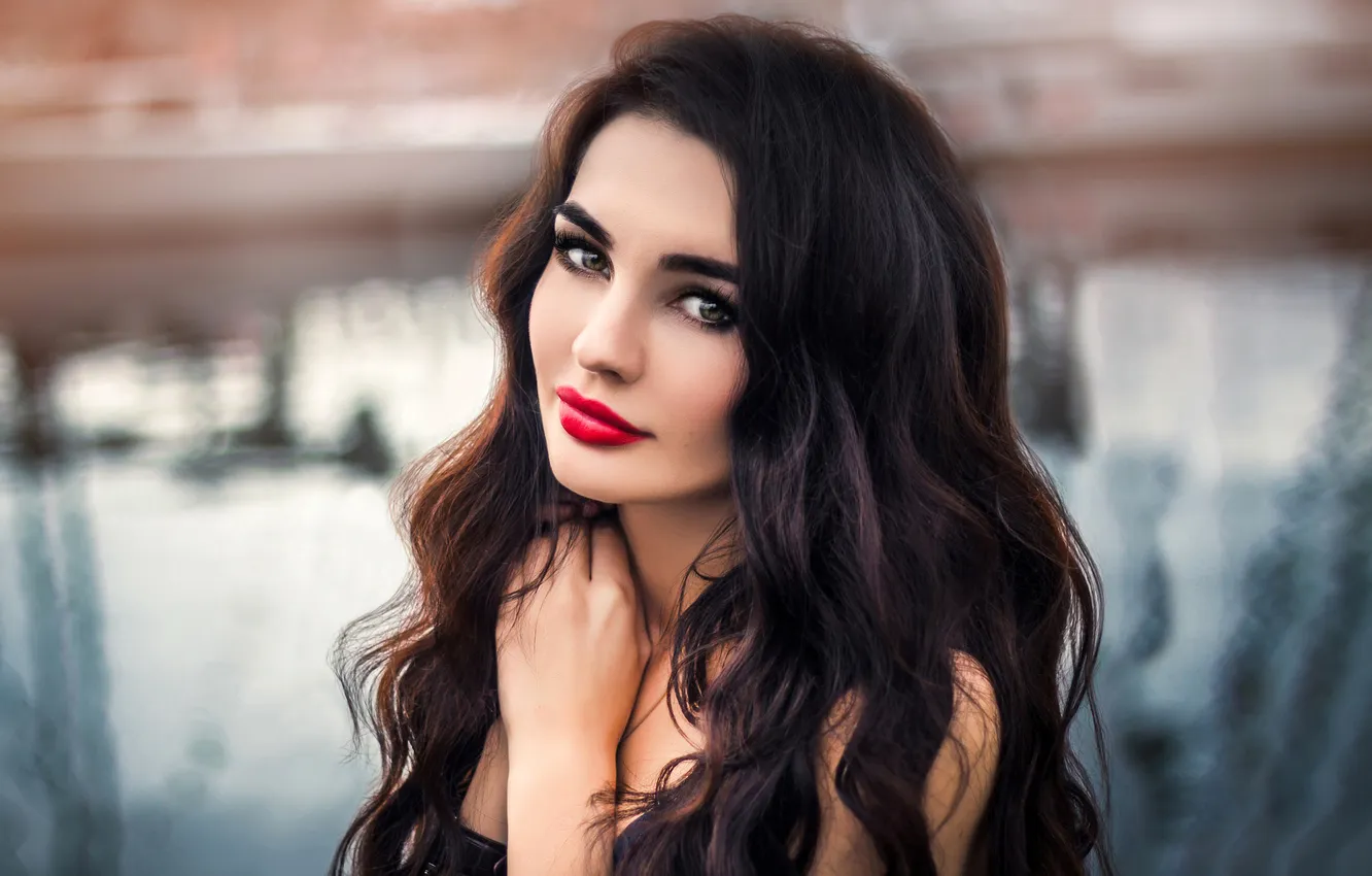 Photo wallpaper look, water, girl, nature, face, portrait, makeup, brunette
