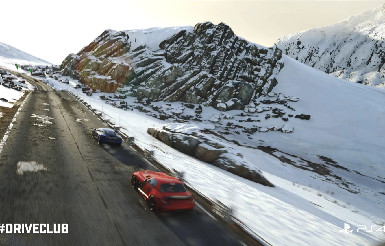 Photo wallpaper snow, mountains, machine, Driveclub