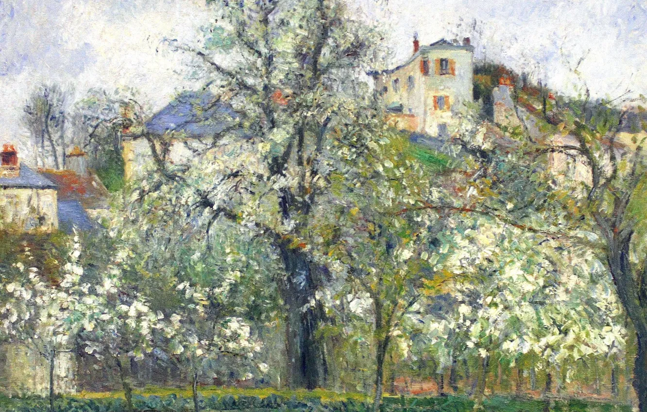 Photo wallpaper landscape, nature, picture, Camille Pissarro, Flowering Trees. Spring. PONTOISE