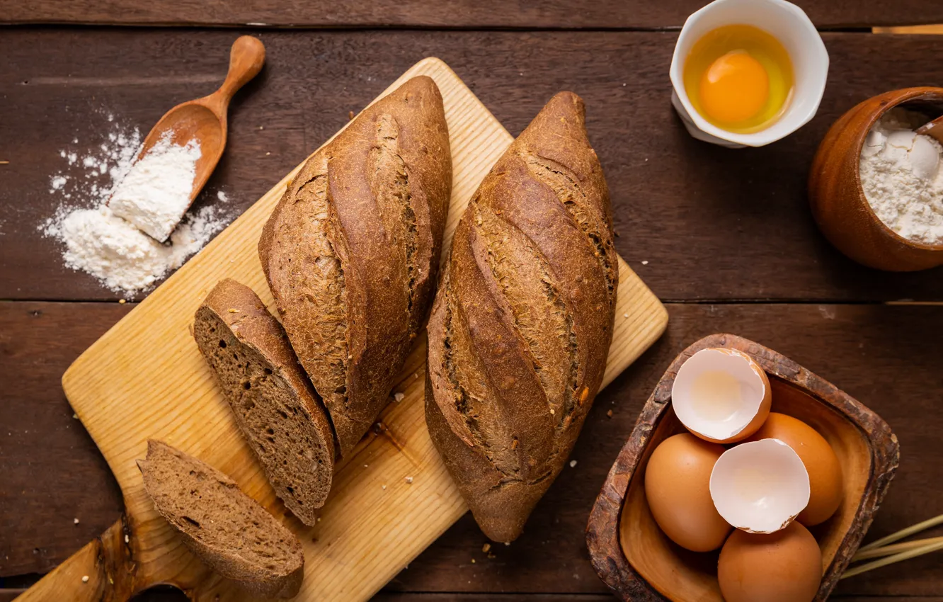 Photo wallpaper eggs, bread, flour