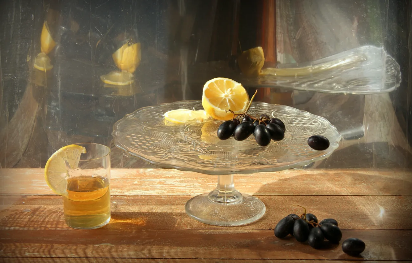 Photo wallpaper lemon, grapes, still life