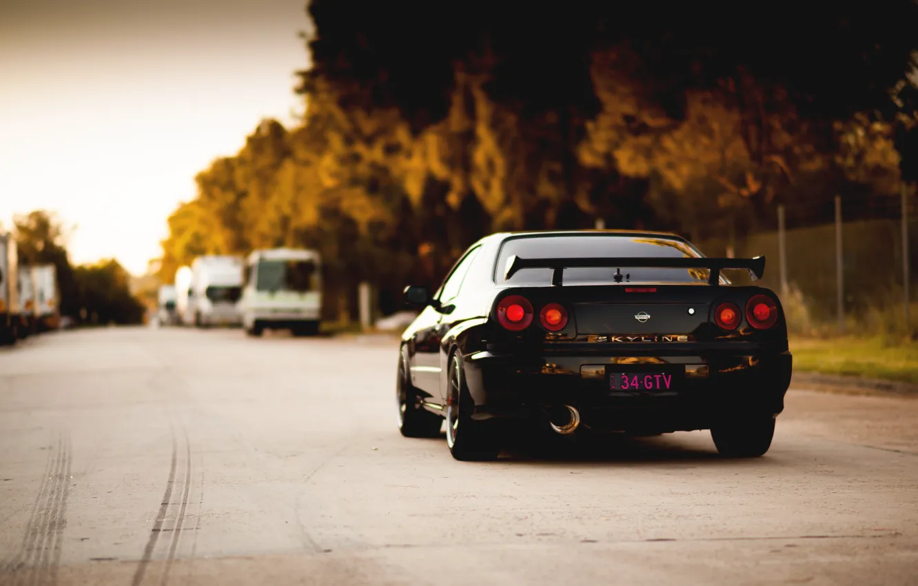 Photo wallpaper Nissan, GT-R, black, skyline, R34, JDM