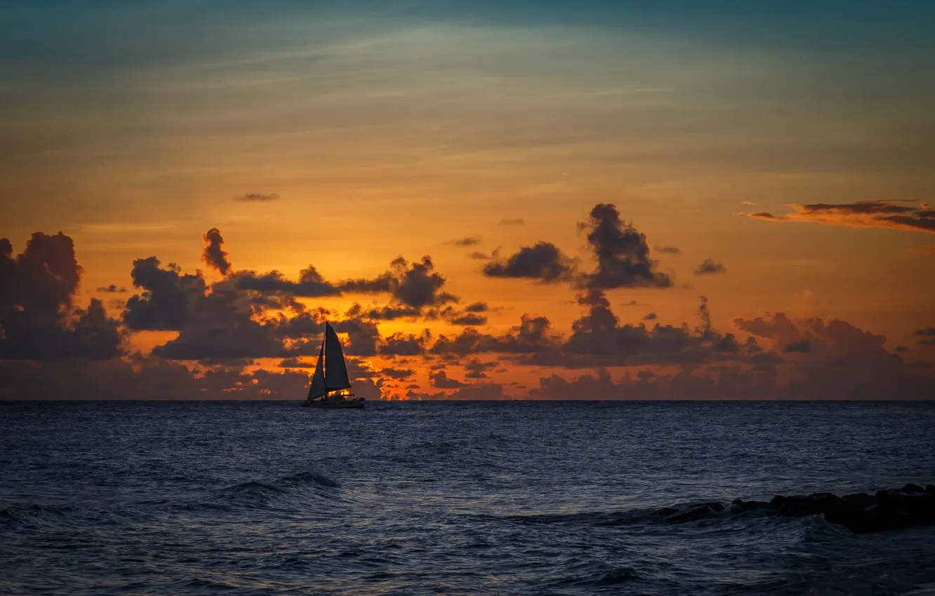 Photo wallpaper beach, twilight, sea, sunset, seascape, dusk, seaside, horizon