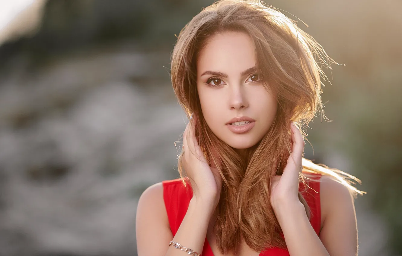 Photo wallpaper look, girl, face, hair, portrait, hands, Sergey Gokk