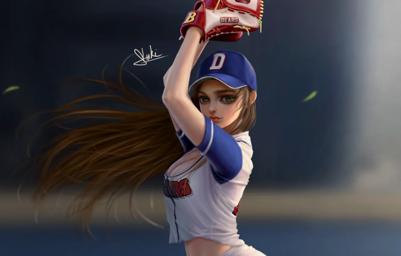 Photo wallpaper girls, anime, cap, ball, baseball player