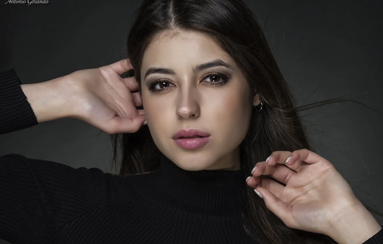 Photo wallpaper girl, long hair, photo, photographer, model, brunette, portrait, close up