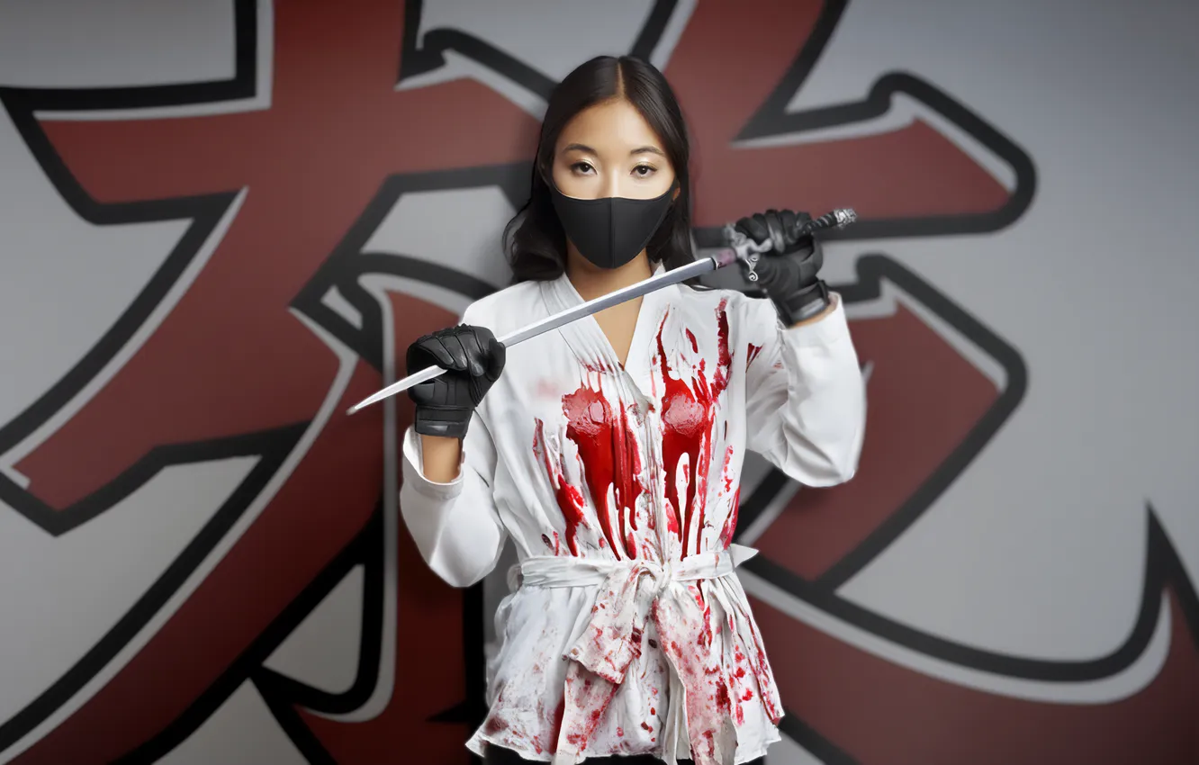 Photo wallpaper asian, Ninja Girl, AI Art