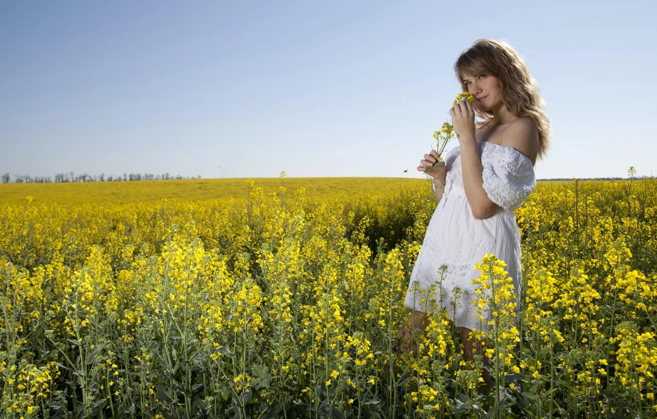 Photo wallpaper girl, pose, dress, Maya, field.rape