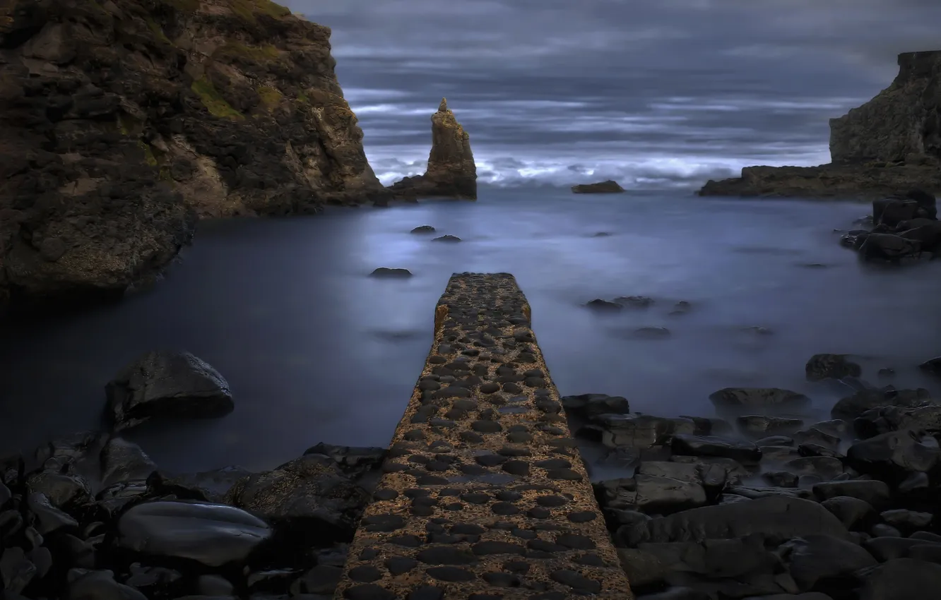 Photo wallpaper sea, night, rocks