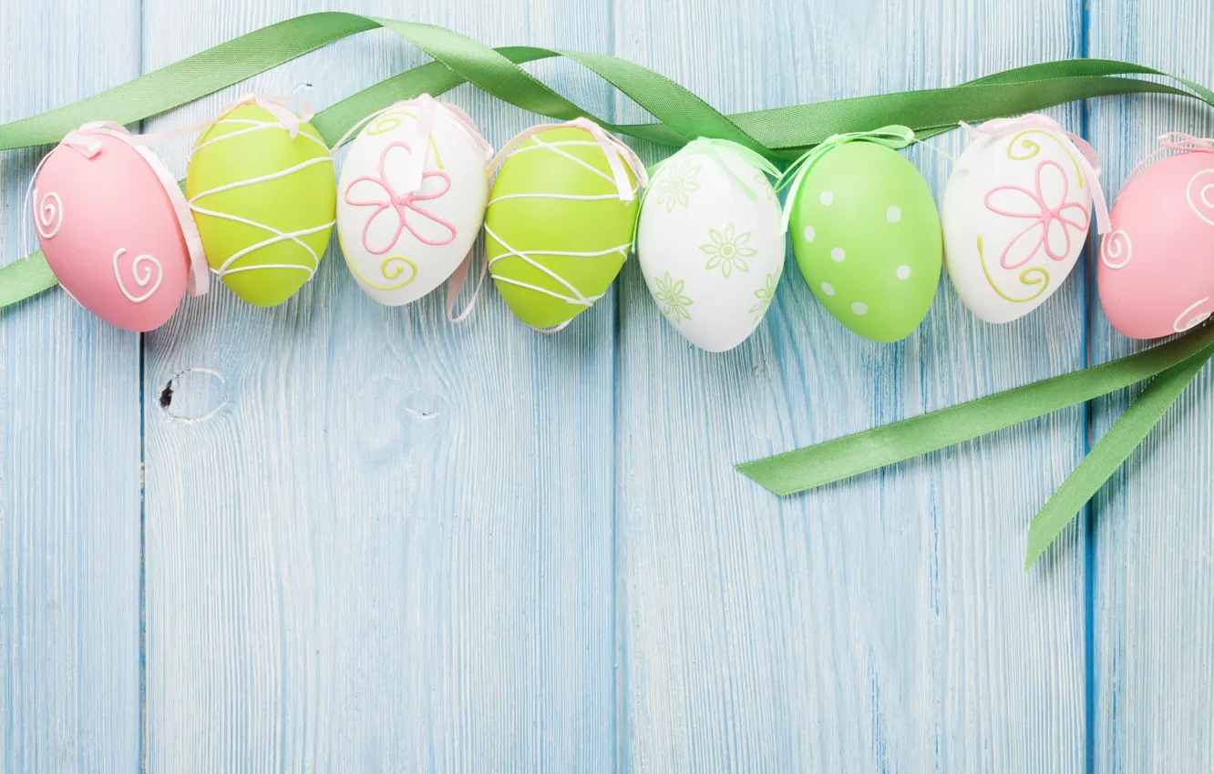 Photo wallpaper colorful, Easter, tape, happy, wood, spring, Easter, eggs