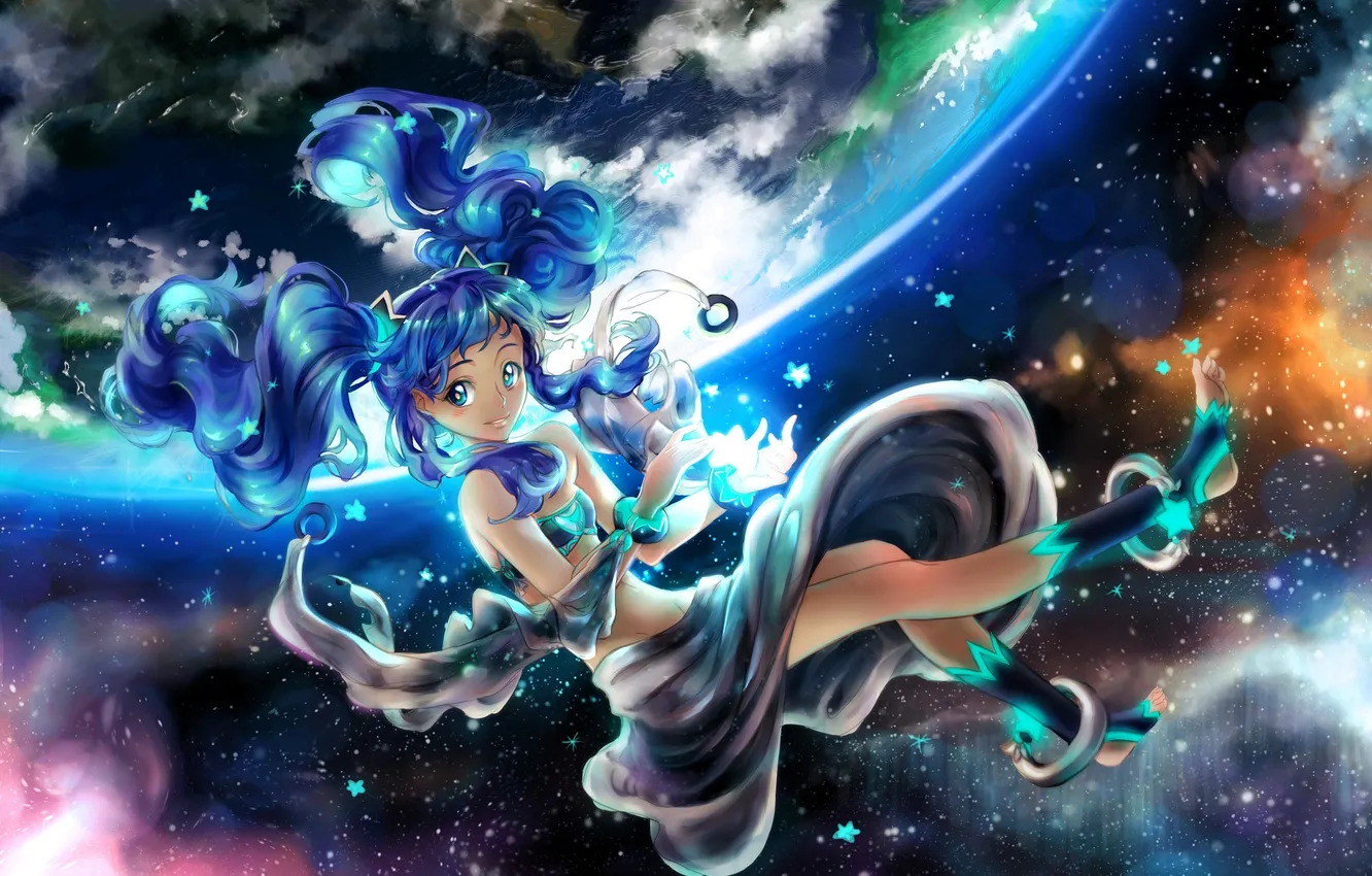 Photo wallpaper girl, space, earth