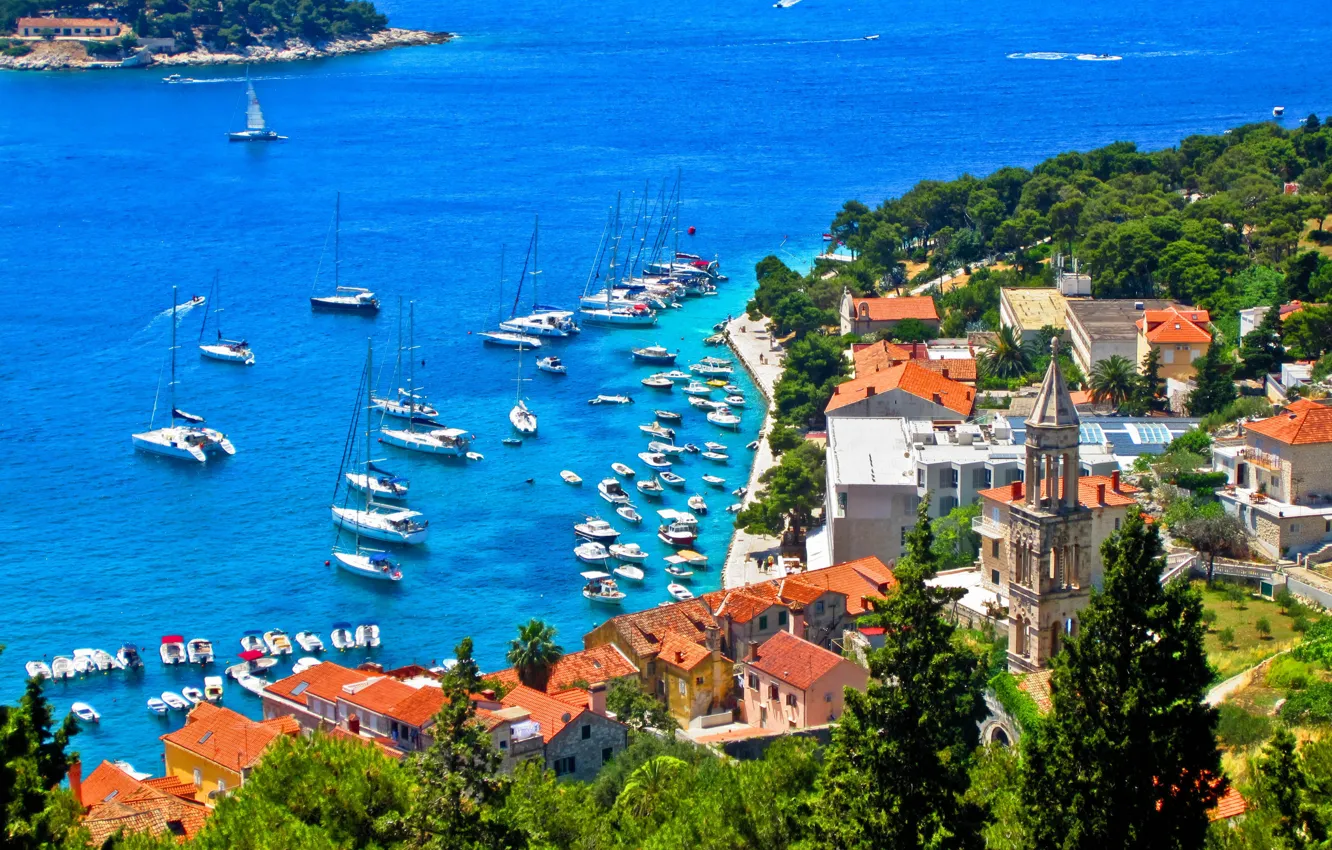 Photo wallpaper yacht, promenade, Croatia, Croatia, Jadran, Gvar, Hvar