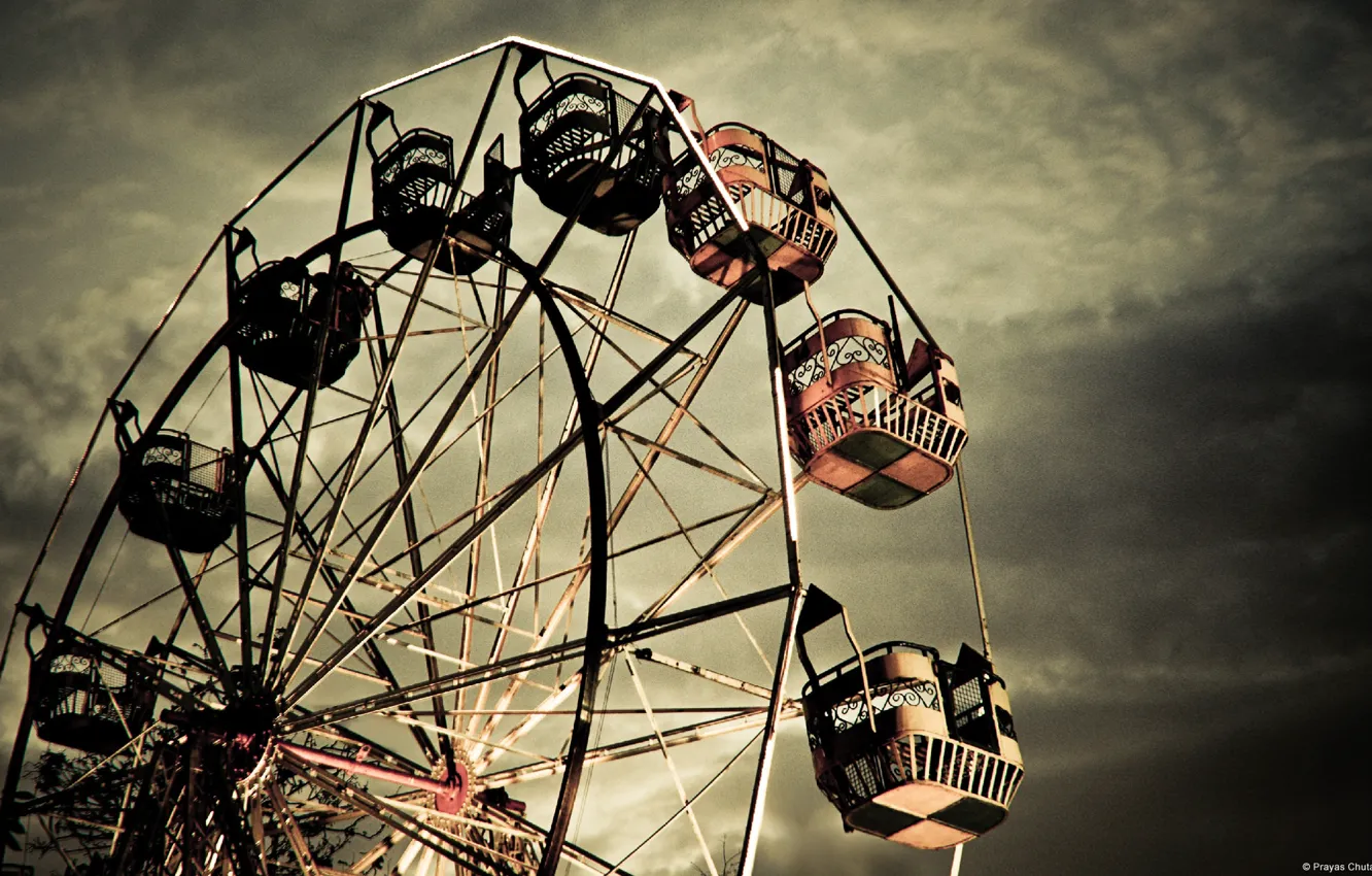 Photo wallpaper Park, Ferris wheel, dark sky