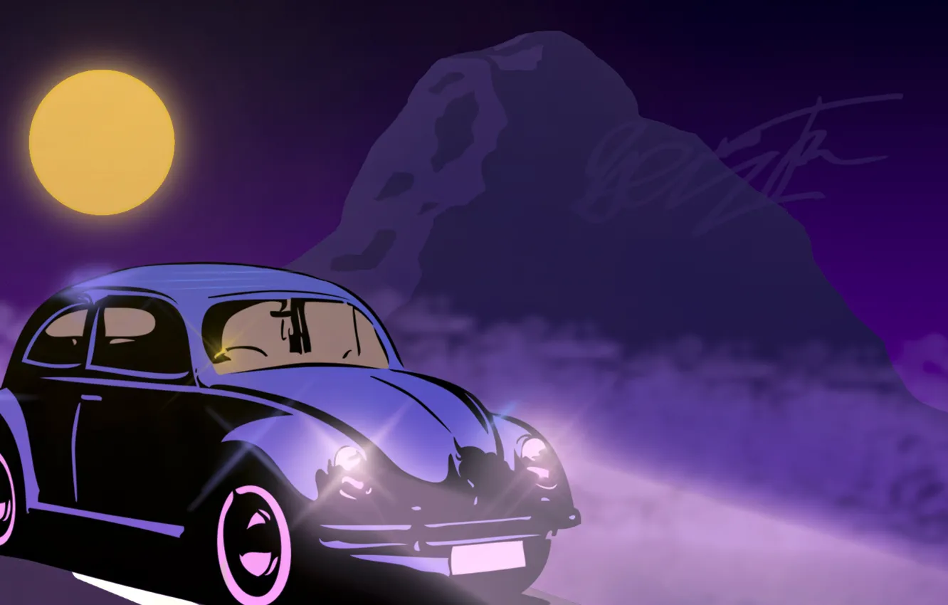 Photo wallpaper machine, mountains, victory, figure, graphics, vector, fioletowy, illustration