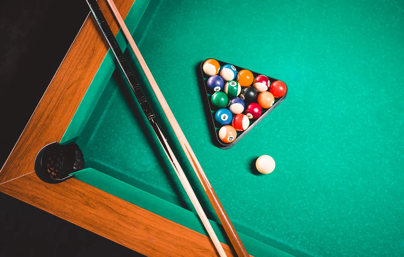 Photo wallpaper pool, balls, table, cues
