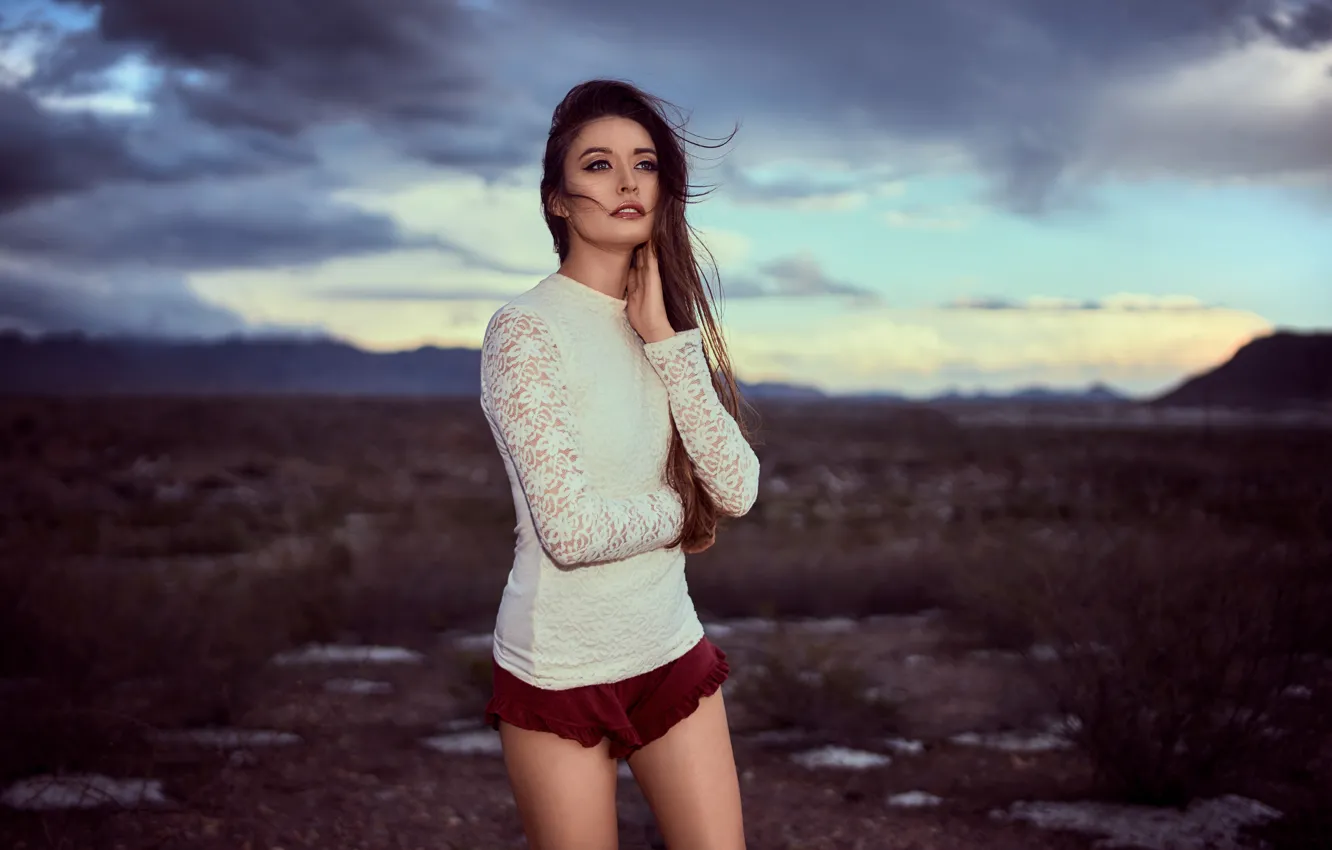 Photo wallpaper girl, face, background, the wind, hair, legs, Sabrina