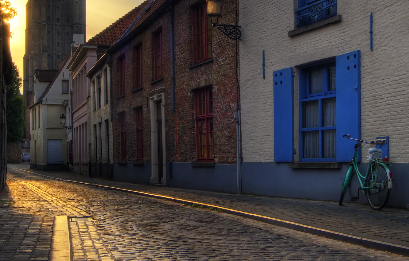 Photo wallpaper the city, street, morning, Bruges road