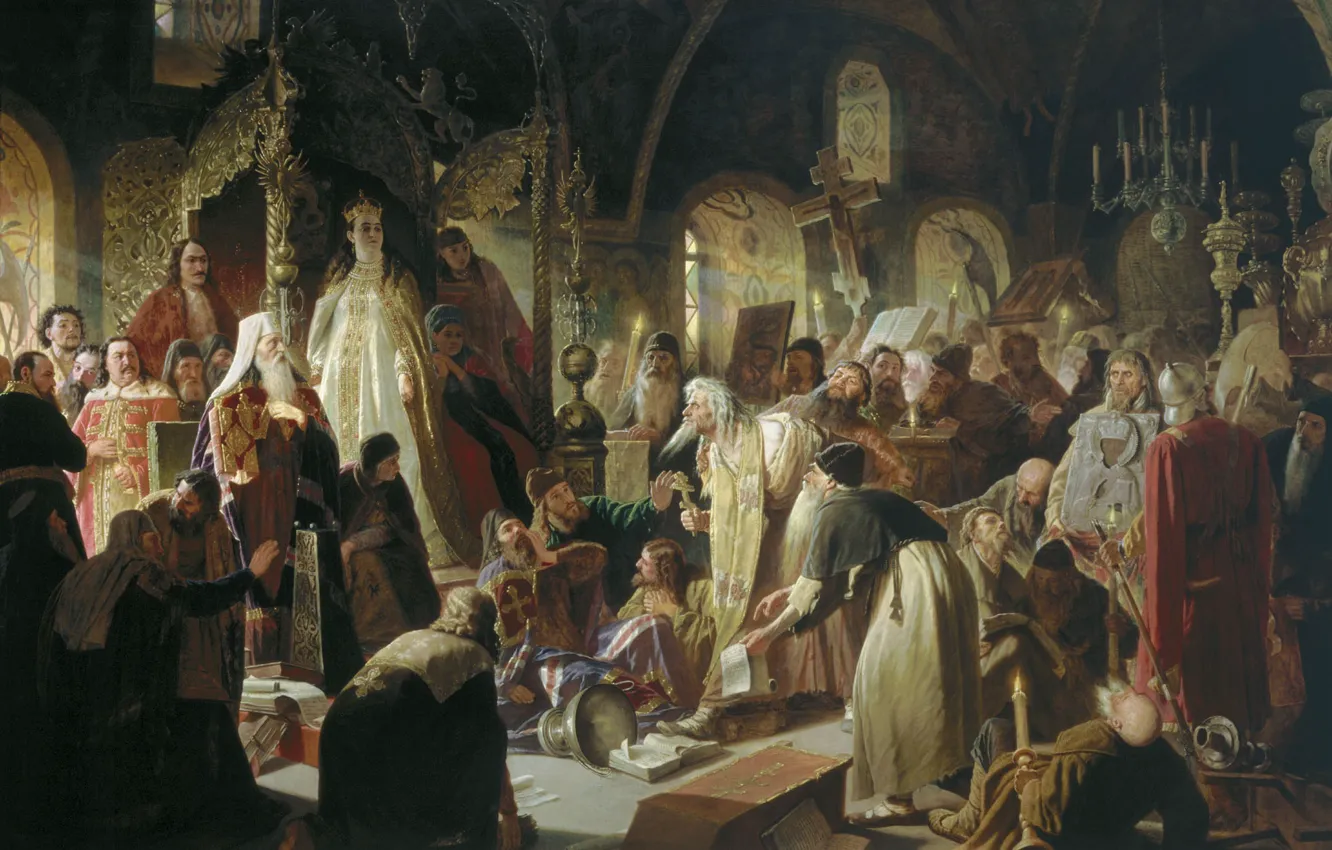 Photo wallpaper oil, canvas, the throne, Queen, Orthodoxy, 1881, Christianity, Vasily PEROV