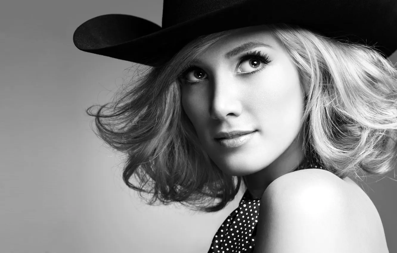 Photo wallpaper look, girl, blonde, Delta Goodrem, cowboy hat