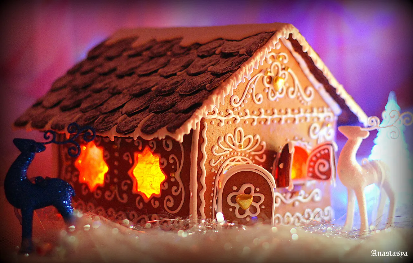 Photo wallpaper deer, house, cakes, sweet, gingerbread
