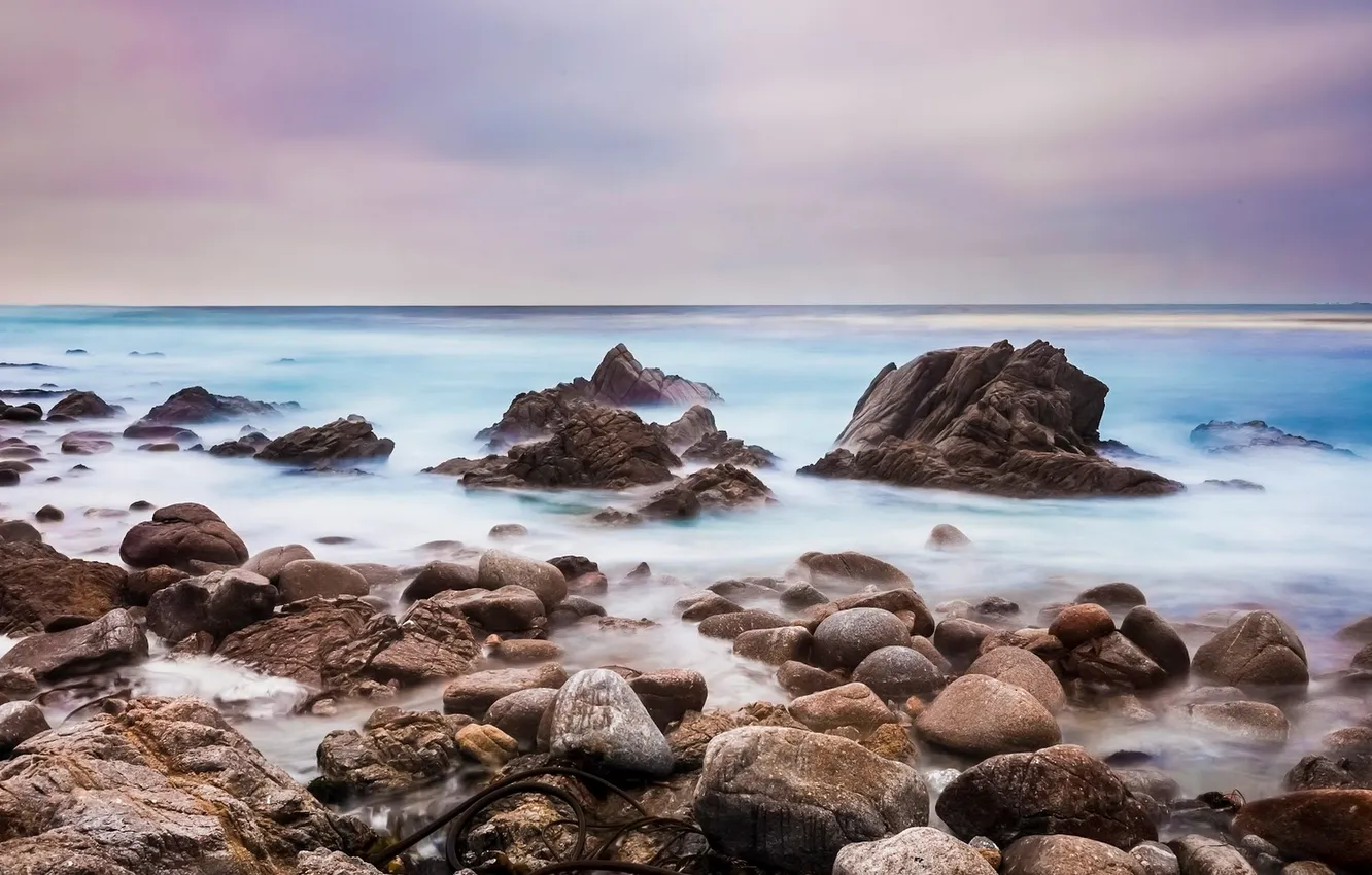 Photo wallpaper sea, the sky, clouds, stones, rocks