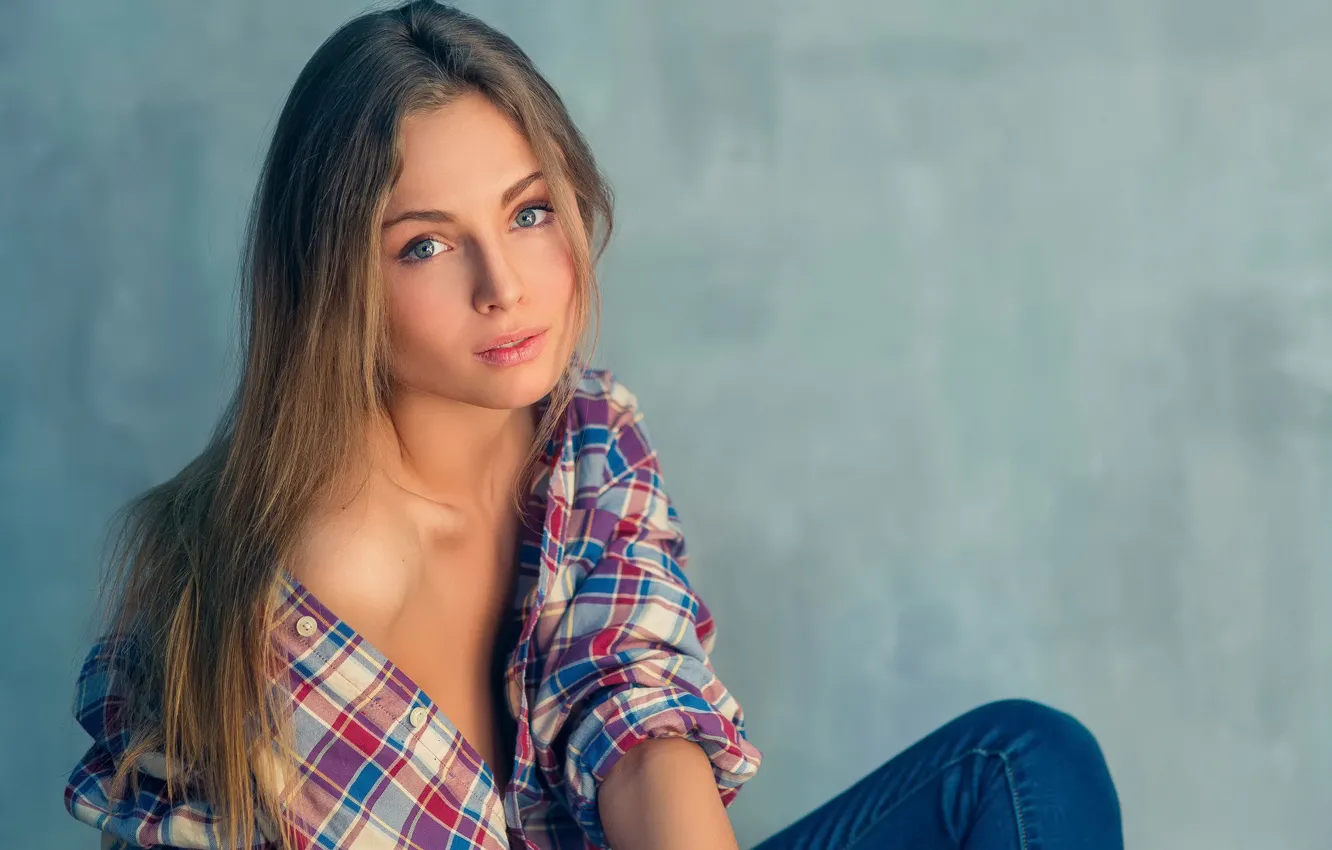 Photo wallpaper portrait, jeans, shirt, Dasha
