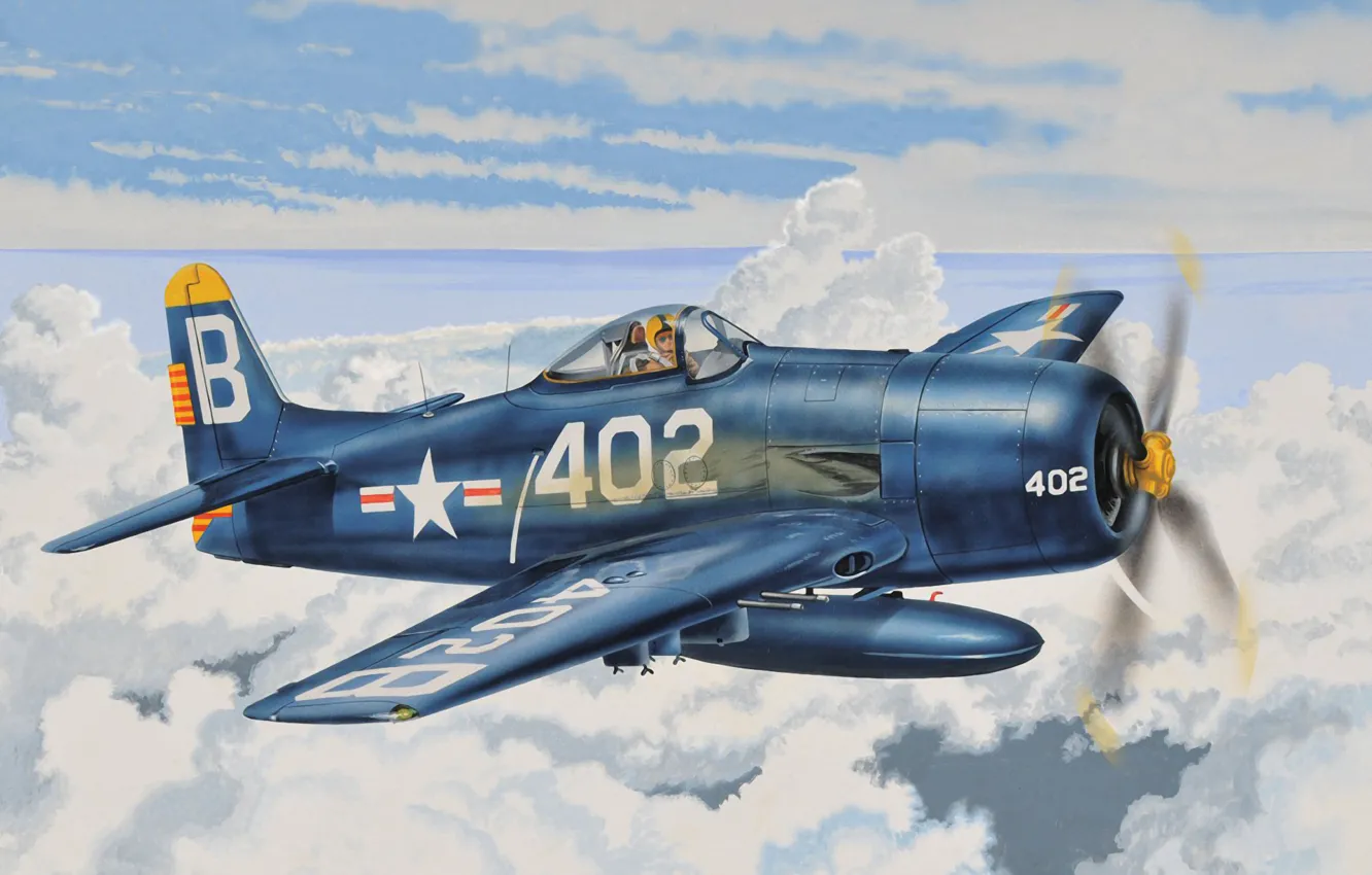 Photo wallpaper war, art, painting, aviation, ww2, Theory F8F Bearcat